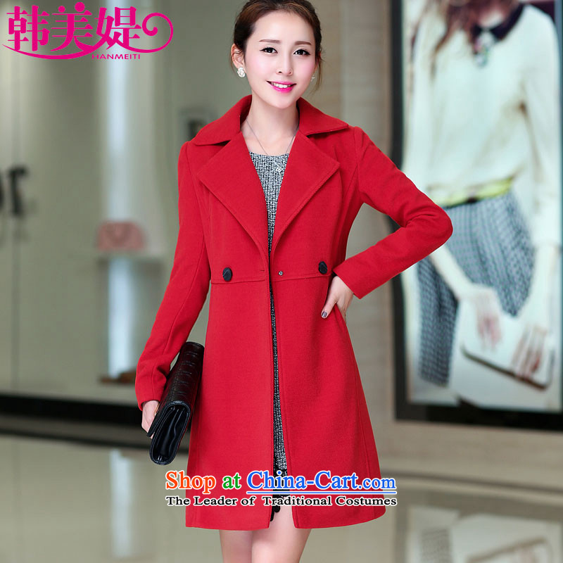 The Korea-U.S. customers gross coats female new? For Winter 2015 Korean long jacket, Sau San M049 REDM