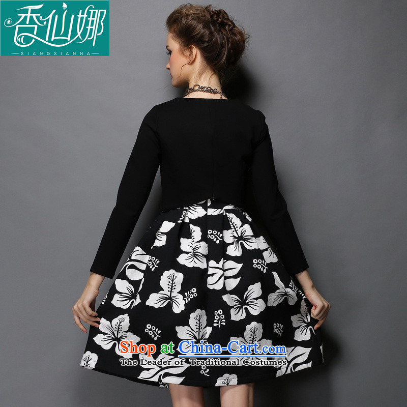 The Europe and sin-high-end 2015 autumn to replace xl plants stamp long-sleeved thick mm dresses female 200 catties video thin black large 4XL, code (XIANGXIANNA incense sin) , , , shopping on the Internet