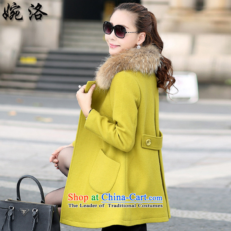 The 2015 autumn and winter Yuen new for women in Korea long-Nagymaros for a wool coat jacket DSD7046 lemon yellow M4 (wanluo Yuen) , , , shopping on the Internet