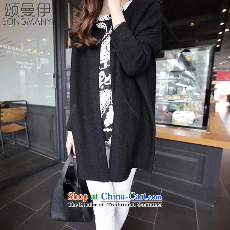 Chung Cayman El?2015 autumn and winter new larger female thick MM200 catty stitching knitting cardigan cuff gross a female?5225?Black?XXXL Jacket