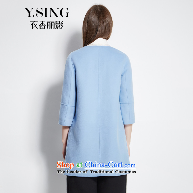 Hong Lai Ying 2015 winter clothing new classy solid color round-neck collar double-side gross seven female jacket? cuff blue (56) S, Hong Lai Ying , , , shopping on the Internet