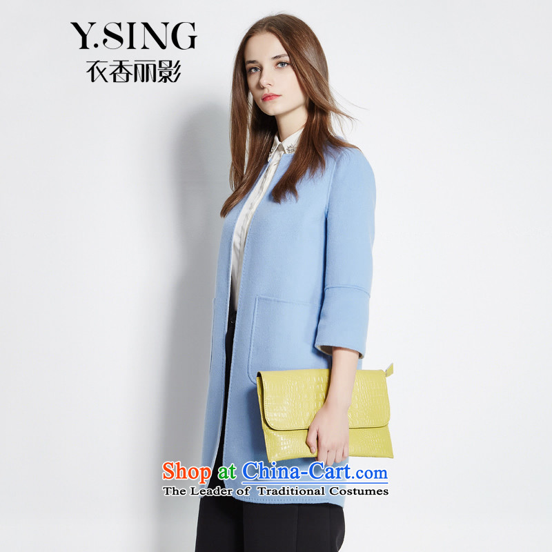 Hong Lai Ying 2015 winter clothing new classy solid color round-neck collar double-side gross seven female jacket? cuff blue (56) S, Hong Lai Ying , , , shopping on the Internet
