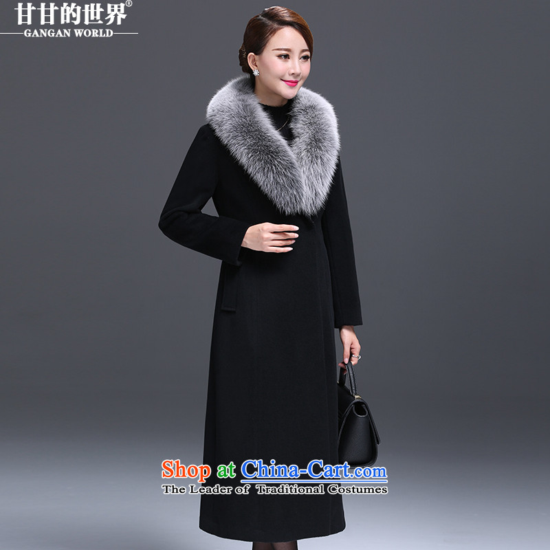 Gangan World 2015 autumn and winter new women's gross coats oversized fox? for this black jacket _ L