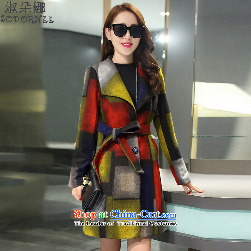 Mrs flower of a wool coat women 2015 autumn and winter new grid knocked colors Sau San? coats?535?Yellow?M