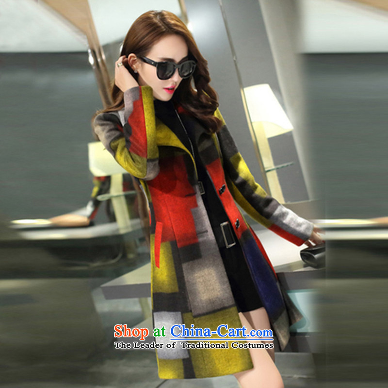Mrs flower of a wool coat women 2015 autumn and winter new grid knocked colors Sau San? 535 yellow coats , M, Mrs flower-na (SODORNEE shopping on the Internet has been pressed.)