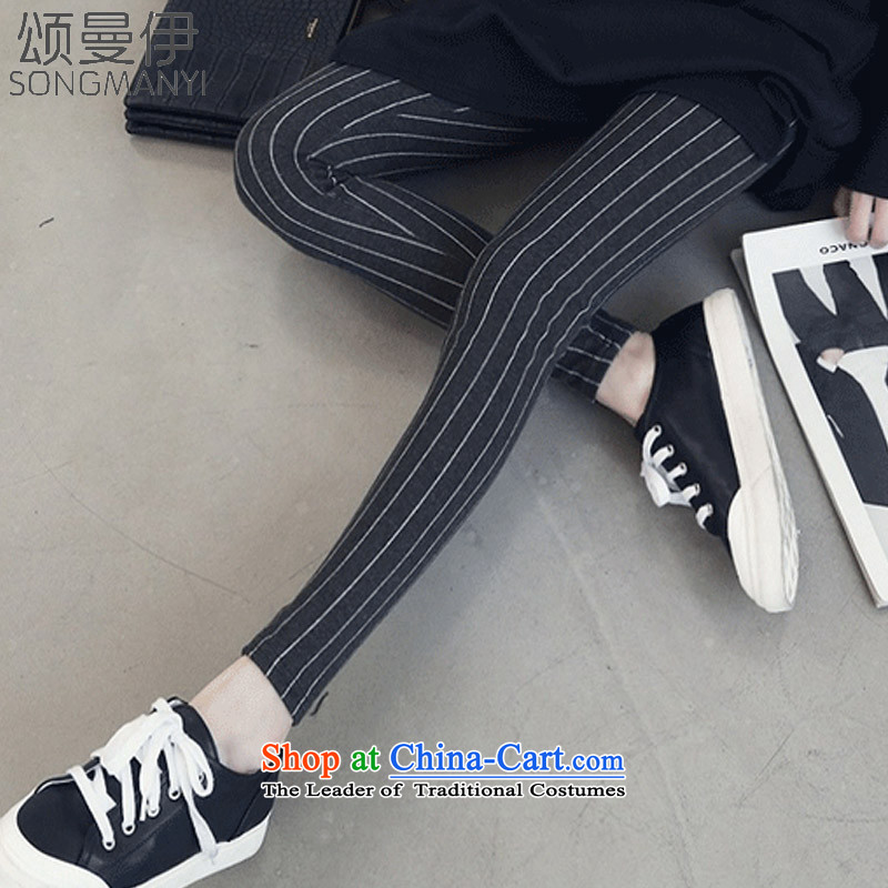 Chung Cayman El 2015 autumn and winter new larger female thick MM200 elastic waist-elastic catty vertical streaks, forming the trousers female 5213 vertical streaks XXXL, dark gray to Amman, , , , shopping on the Internet