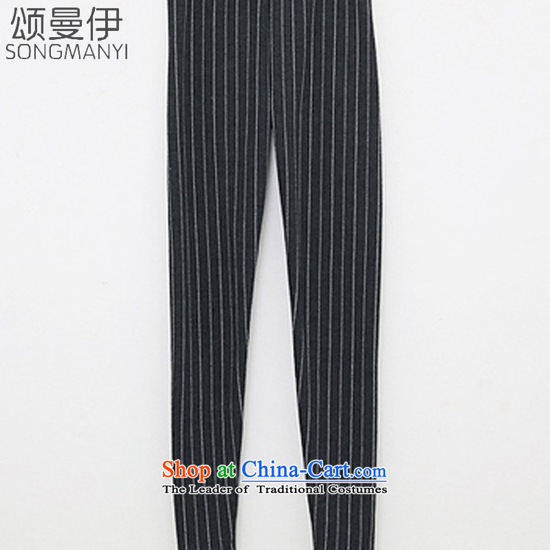 Chung Cayman El 2015 autumn and winter new larger female thick MM200 elastic waist-elastic catty vertical streaks, forming the trousers female 5213 vertical streaks XXXL, dark gray to Amman, , , , shopping on the Internet