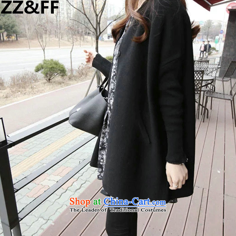 2015 King code Zz&ff autumn and winter female thick MM200 catties a stitching knitting cardigan cuff gross a black jacket XXXXXL,ZZ&FF,,, shopping on the Internet