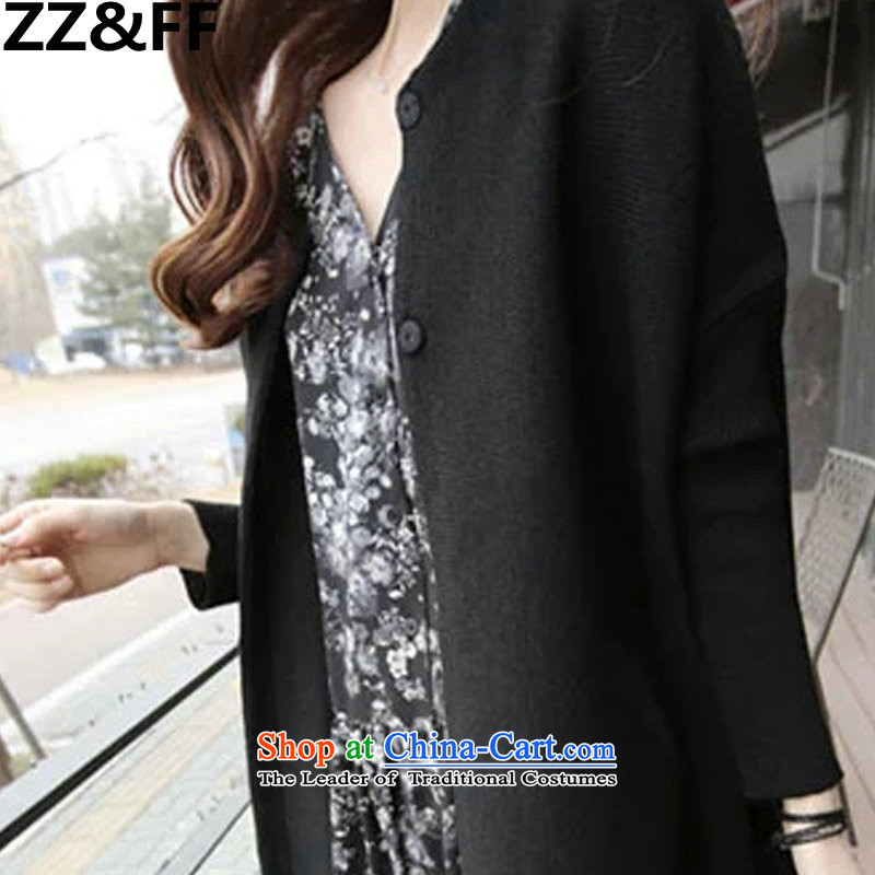 2015 King code Zz&ff autumn and winter female thick MM200 catties a stitching knitting cardigan cuff gross a black jacket XXXXXL,ZZ&FF,,, shopping on the Internet