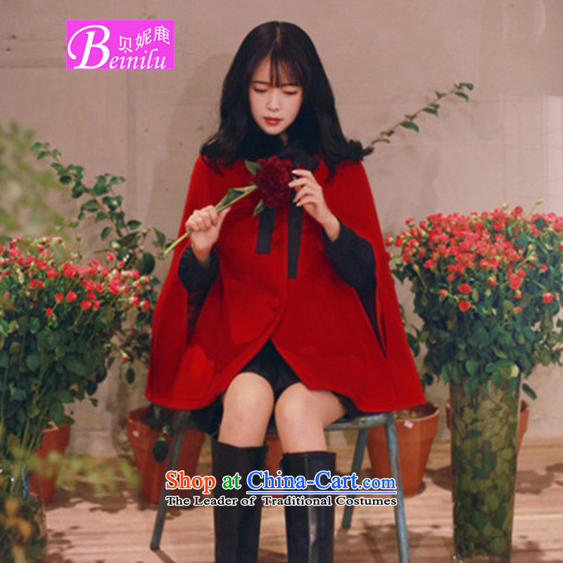 Connie Deer 2015 Addis Ababa Fall_Winter Collections new Korean date of sweet loose solid color red cloak? gross M