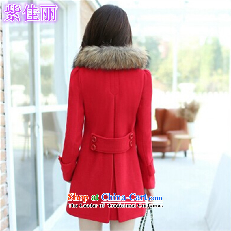 Purple Pageant? 2015 autumn and winter new Korean female Gross Gross? coats collar in the medium to long term, Sau San Mao jacket? noble red?XL
