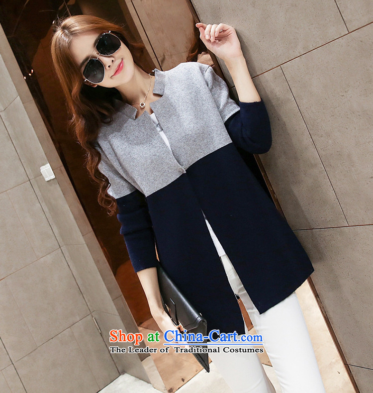 Chung Cayman El 2015 autumn and winter new Korean version long cardigan thick mm maximum number of ladies' knitted shirts sweater COAT 5220 Light Gray + navy blue XXL picture, prices, brand platters! The elections are supplied in the national character of distribution, so action, buy now enjoy more preferential! As soon as possible.