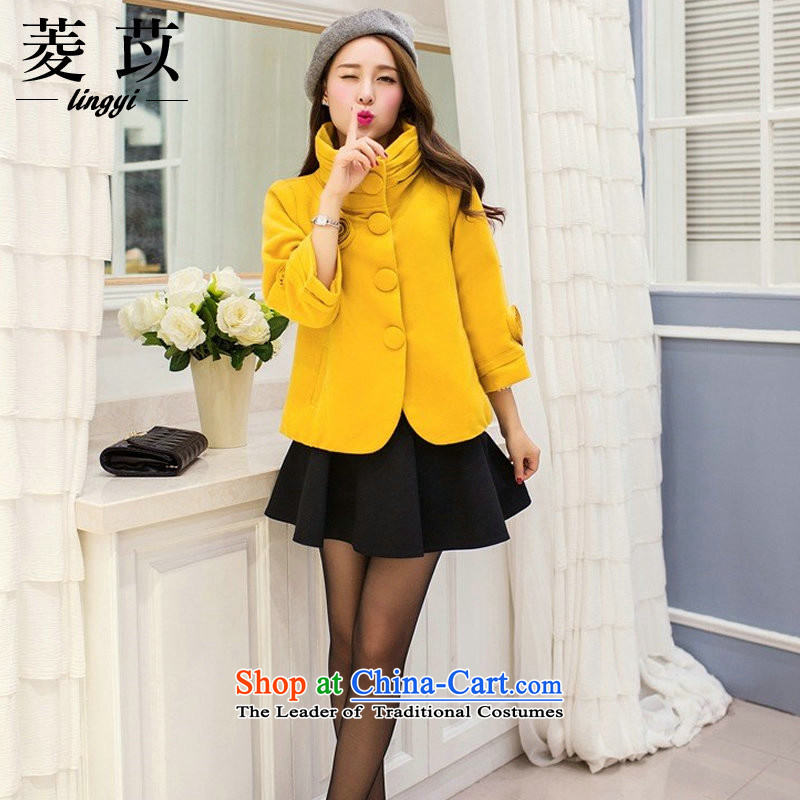 Ing Barings be 2015 autumn and winter new larger gross?) Single Rank jacket short clip collar 7 Cuff Sau San a wool coat pink M ling be , , , shopping on the Internet