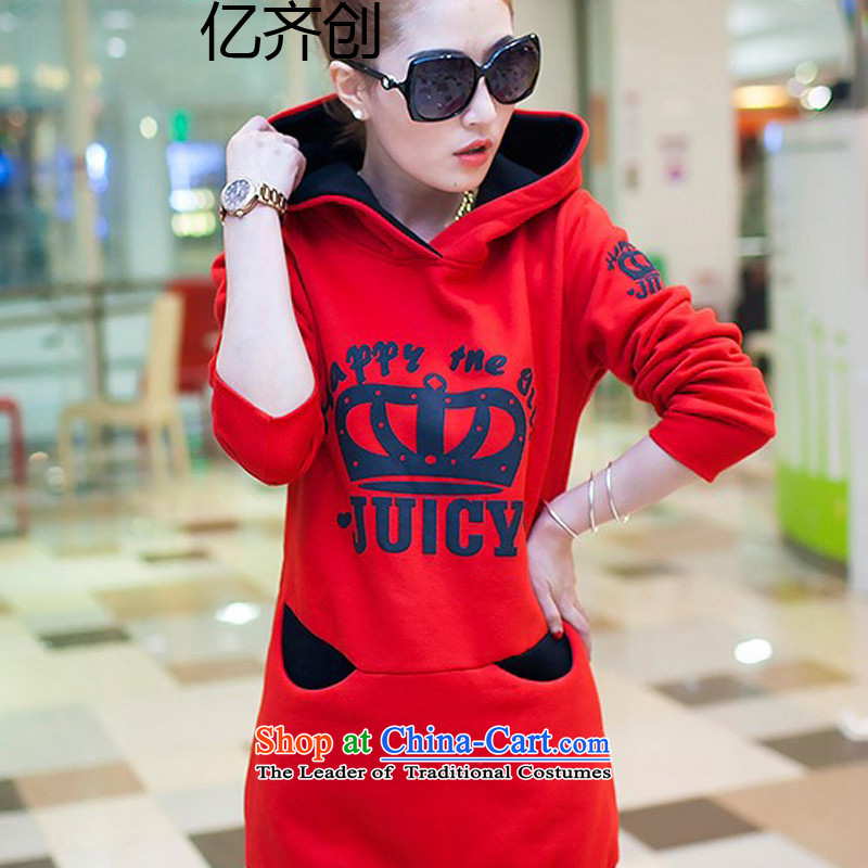 Billion Gymnastics?Winter 2015 new Korean version of large numbers of female with Cap Head thick long-sleeved crown in stamp long sweater? D1053 female?RED?M