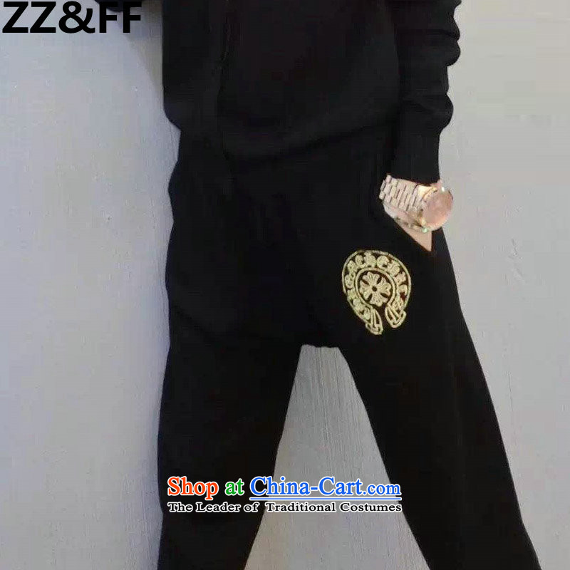 2015 Autumn and winter new Zz&ff stylish look long-sleeved sweater pants and two piece leisure sports suits for larger female black XXXXXL,ZZ&FF,,, shopping on the Internet