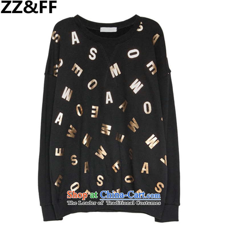The new 2015 Zz&ff to xl autumn and winter female thick MM200 catty letters forming the shirt sweater stamp T-shirt black XXL,ZZ&FF,,, shopping on the Internet