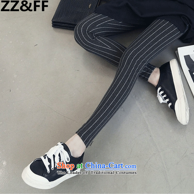 The new 2015 Zz_ff autumn and winter extra-thick MM200 female catty elastic waist-elastic vertical streaks, forming the trousers vertical streaks XXXXXL Dark Gray