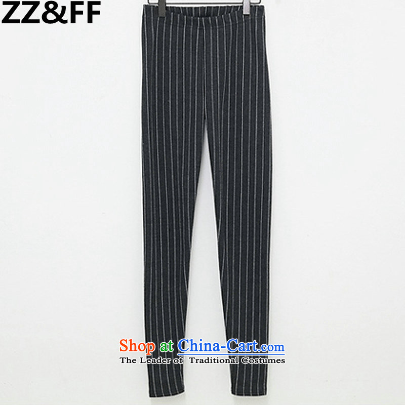 The new 2015 Zz&ff autumn and winter extra-thick MM200 female catty elastic waist-elastic vertical streaks, forming the trousers vertical streaks dark gray XXXXXL,ZZ&FF,,, shopping on the Internet