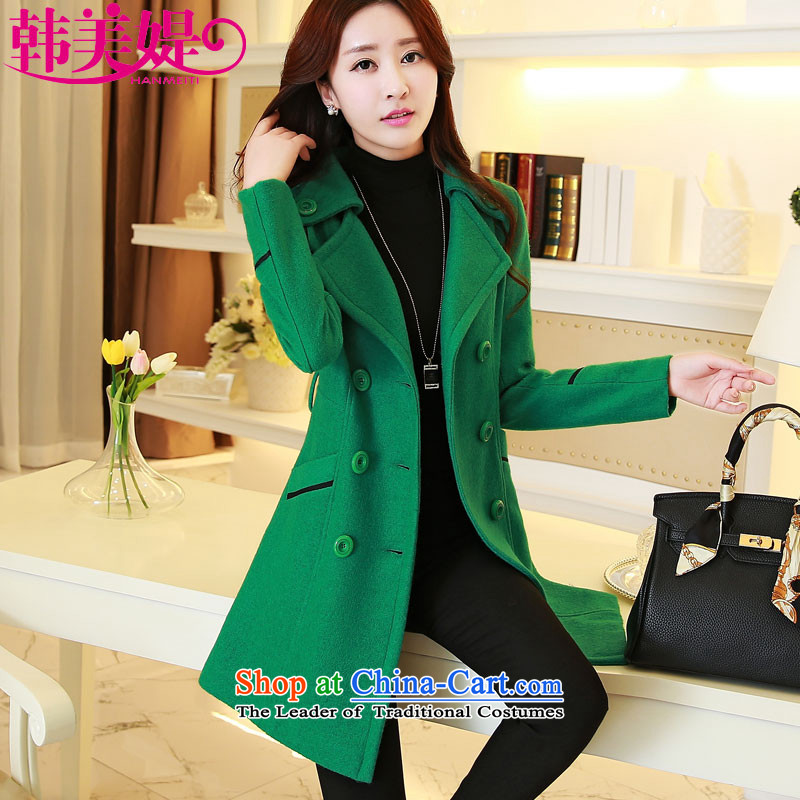 The Korea-U.S. customers new cashmere overcoat female 2015 Sau San Mao jacket female Korean? M046 green?L