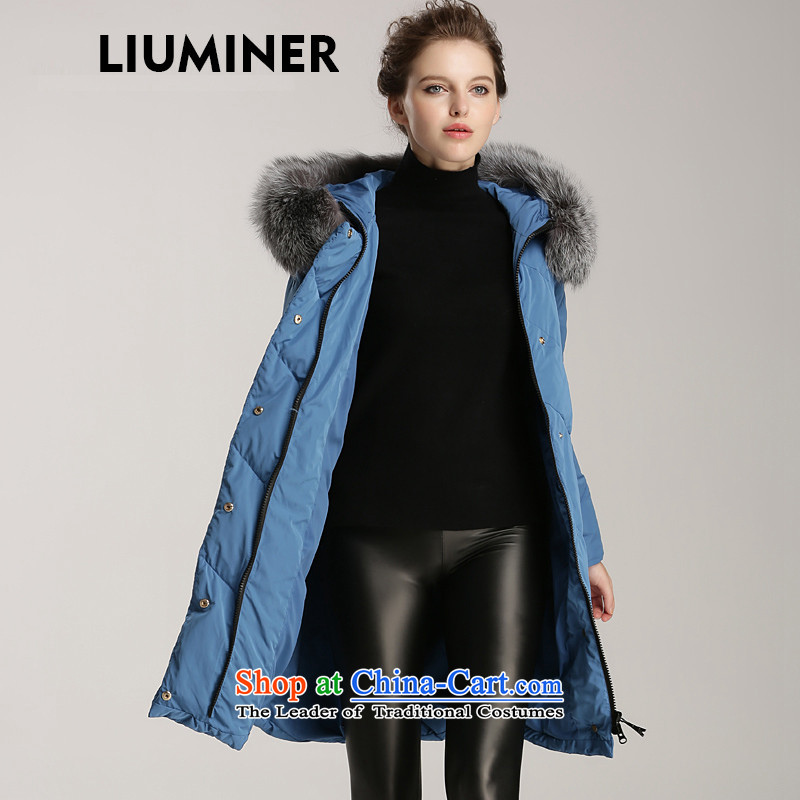 Europe and the high-end hard callus LIUMINER transition in long coats female 2015 autumn and winter monsoon new cap down jacket cowboy blue for weight around 115-125 L ,LIUMINER,,, shopping on the Internet