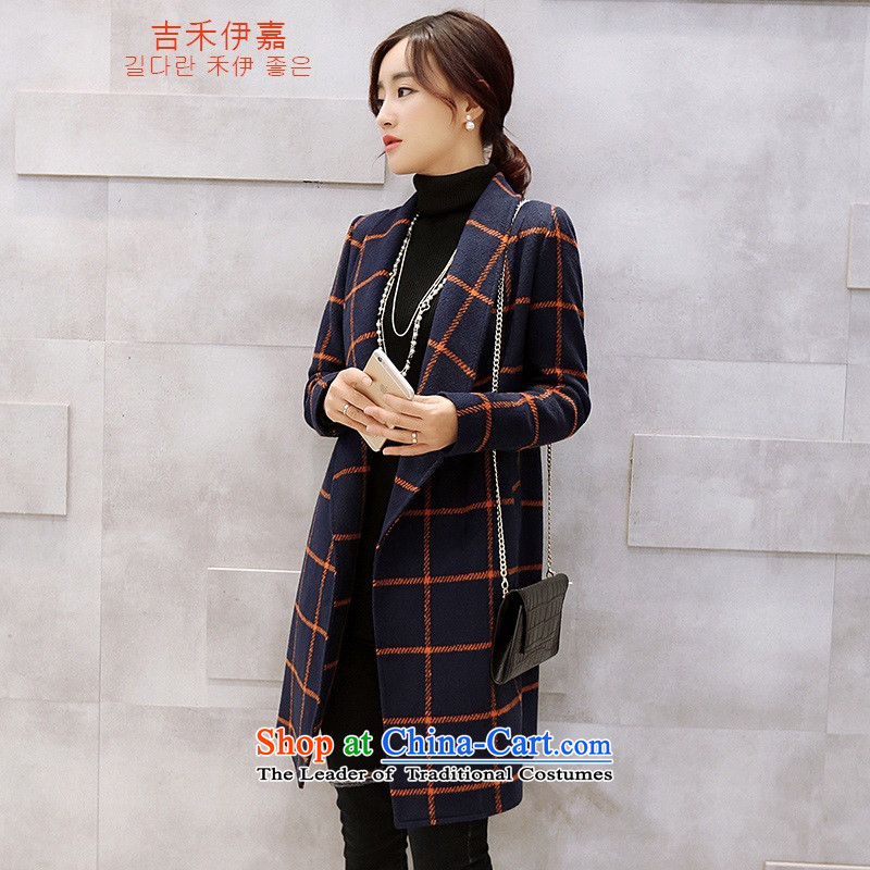 Gil Wo Ika 2015 new stylish coat female Korea gross? version of Sau San larger tartan sub-coats female winter Sleek and versatile blue,S