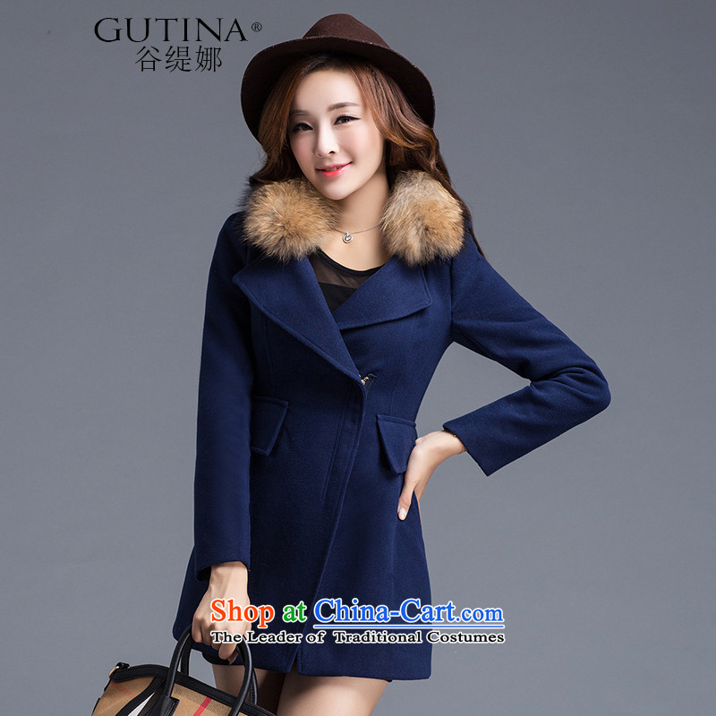 The economy is on the girl in the gross coats of autumn and winter 2015 New solid color two-sided a wool coat larger female Korean blue jacket , L, valley economy (GUTINA) , , , shopping on the Internet
