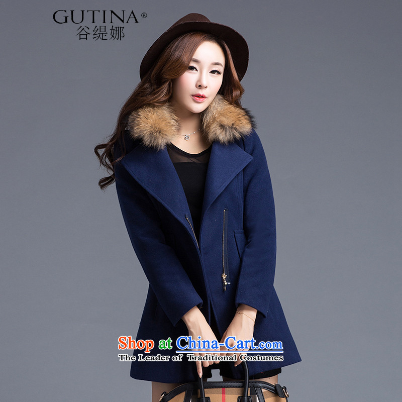 The economy is on the girl in the gross coats of autumn and winter 2015 New solid color two-sided a wool coat larger female Korean blue jacket , L, valley economy (GUTINA) , , , shopping on the Internet