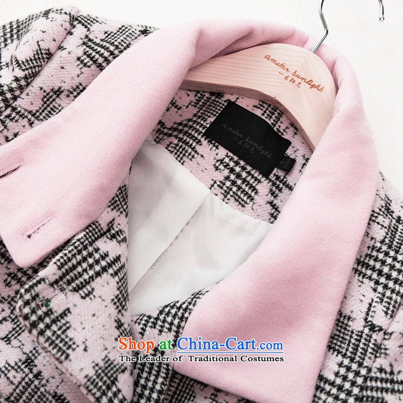 One meter Sunshine  2015 Fall/Winter Collections of new products in the long hair of female Korean jacket? chidori grid cell gross coats female pink? S, one meter sunshine shopping on the Internet has been pressed.