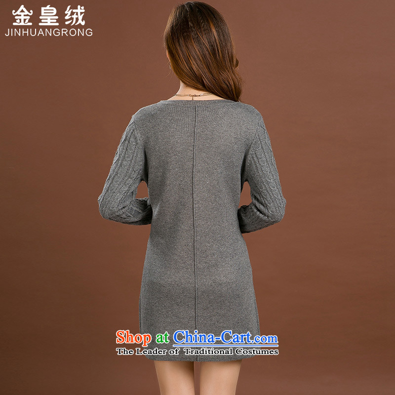 Jinhuang lint-free large female thick mm autumn and winter dresses wool female loose neck long female thick Coated Knit shirts large gray code 4XL, Jinhuang wool (jinhuangrong) , , , shopping on the Internet