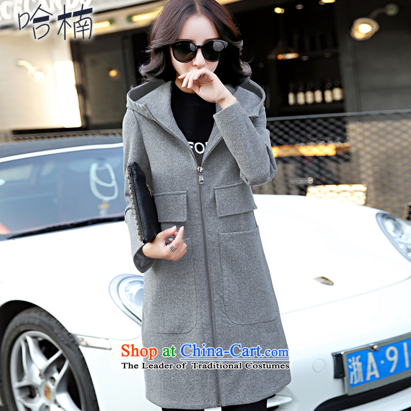 The Nan coats female Korean?? in gross jacket Long Hoodie 2015 Winter, ladies casual dress code large gray. XL