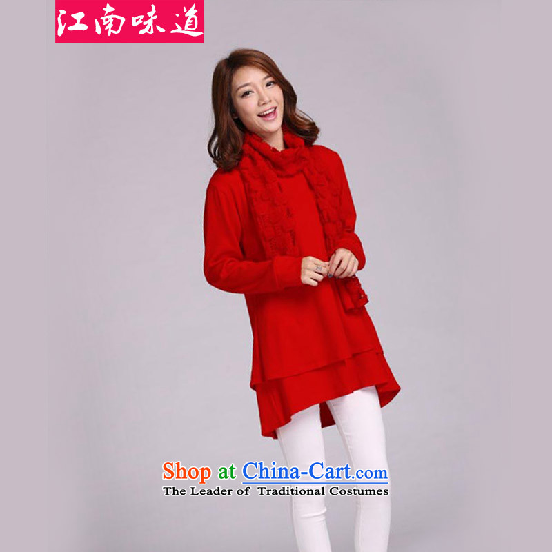 The Gangnam taste large autumn and winter 2015 women to increase sweater, forming the long-sleeved T-shirt with round collar scarf leave in two long of ladies' knitted shirts 3XL black skirt recommendations 160-180, Gangnam taste shopping on the Internet has been pressed.