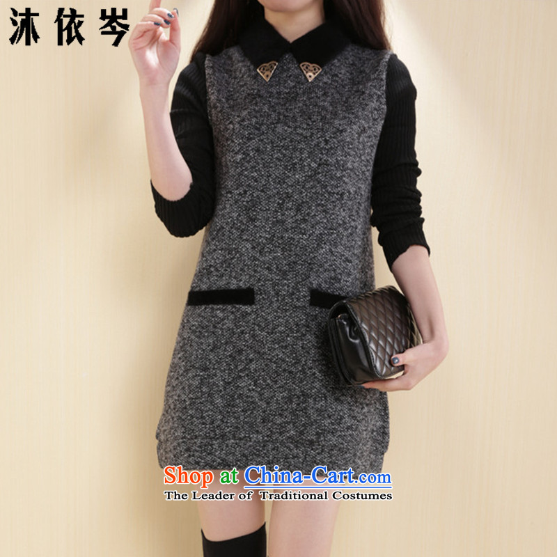 In accordance with the CEN 2015 bathing in the autumn and winter new women's thick MM larger Knitted cuffs stitching lapel Thick coated dresses 252# gray XL, in accordance with the CEN (MYC MU) , , , shopping on the Internet