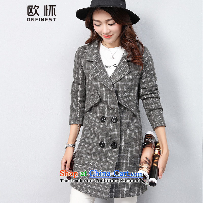  The OSCE with Korean OUHUAI Fall/Winter Collections female new stylish simplicity long-sleeved lapel long hair? coats jacket compartments B23060 gray with OSCE (OUHUAI M) , , , shopping on the Internet