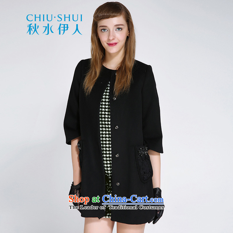Chaplain who winter clothing in new women's longer commuter temperament loose fifth cuff wool coat black?155_80A_S?