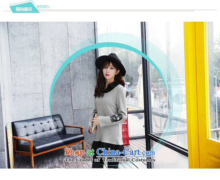 2015 Autumn and winter Zz&ff new Korean large relaxd gauze stitching package and short knitting dress female video thin long-sleeved shirt T-shirt, forming the map color XL Photo, prices, brand platters! The elections are supplied in the national character of distribution, so action, buy now enjoy more preferential! As soon as possible.