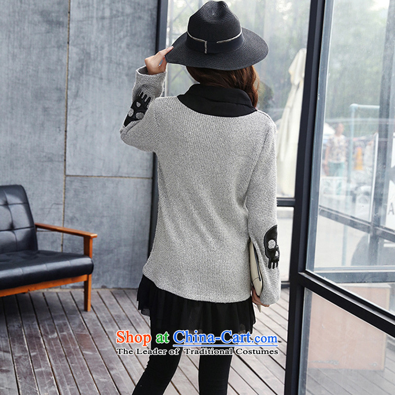 2015 Autumn and winter Zz&ff new Korean large relaxd gauze stitching package and short knitting dress female video thin long-sleeved shirt T-shirt, forming the map color XL,ZZ&FF,,, shopping on the Internet