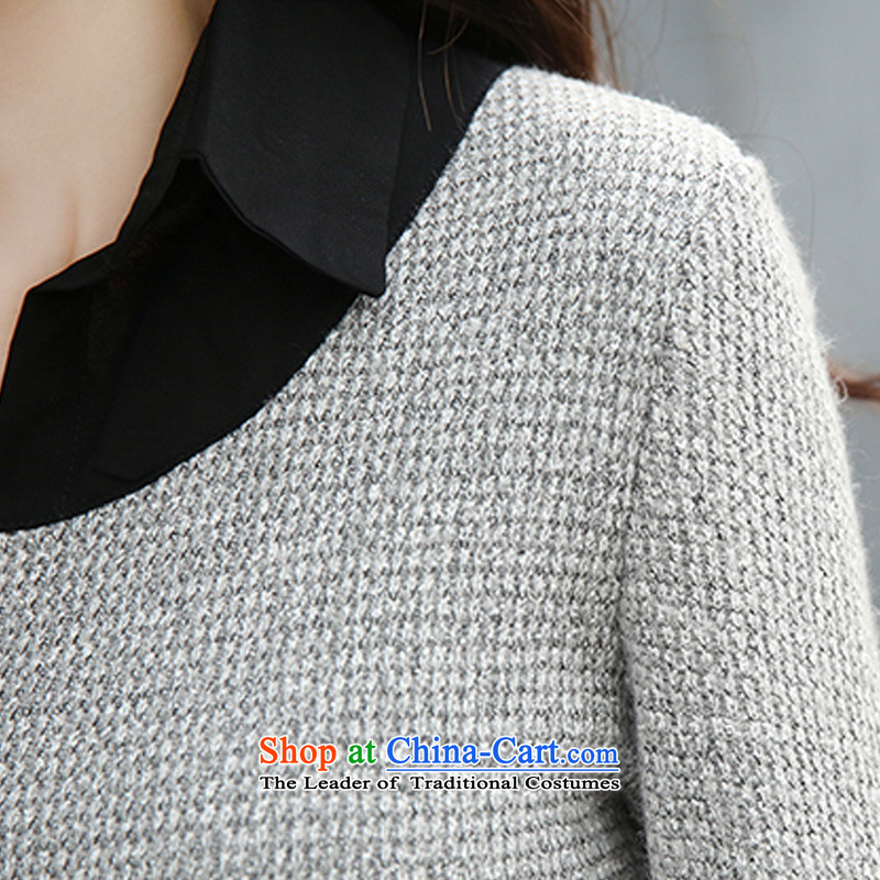 2015 Autumn and winter Zz&ff new Korean large relaxd gauze stitching package and short knitting dress female video thin long-sleeved shirt T-shirt, forming the map color XL,ZZ&FF,,, shopping on the Internet