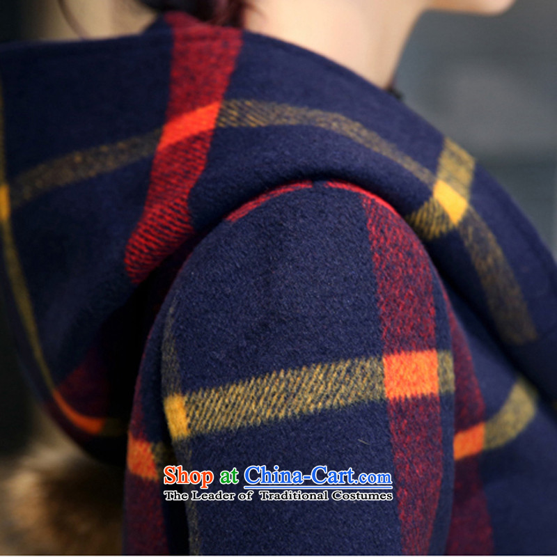 Light film 2015 autumn and winter new Korean female coat? gross thin in the Video   long wild Tai Mo collar tartan sub-jacket red and yellow, light shadow has been pressed, L, online shopping