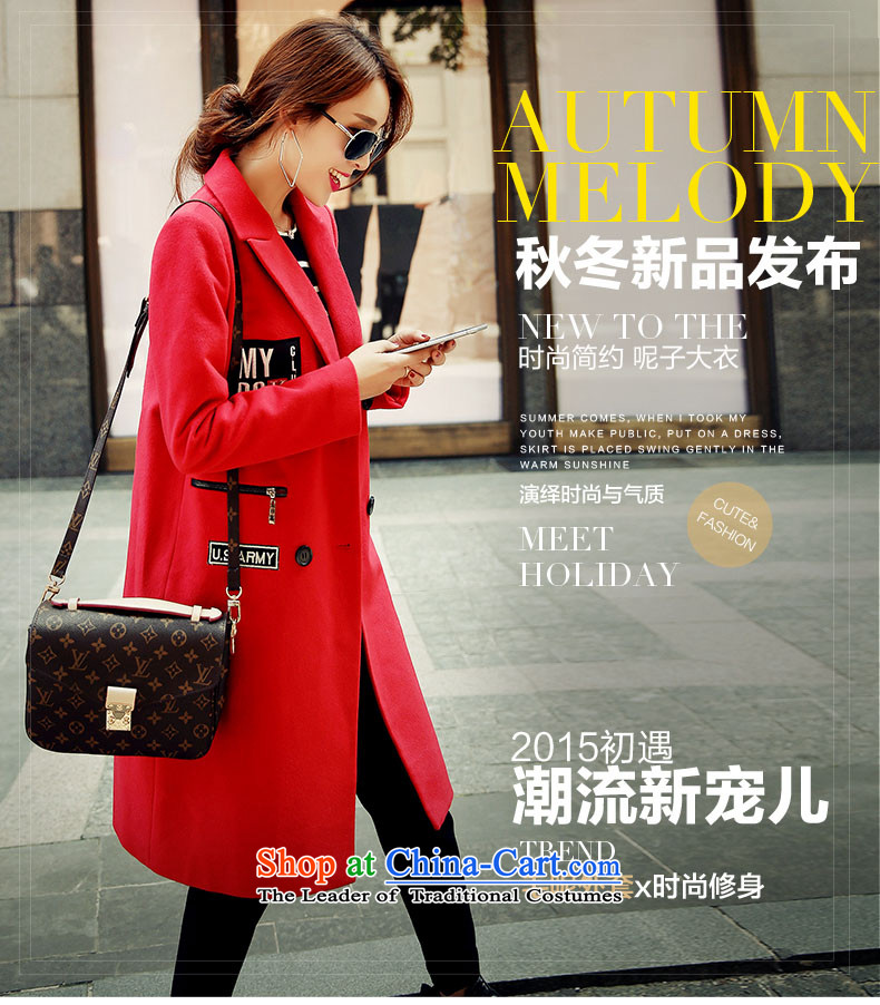 Kou poem Overgrown Tomb autumn and winter new 2015 gross jacket female letters? stickers in the long hair of Sau San? coats female red S picture, prices, brand platters! The elections are supplied in the national character of distribution, so action, buy now enjoy more preferential! As soon as possible.