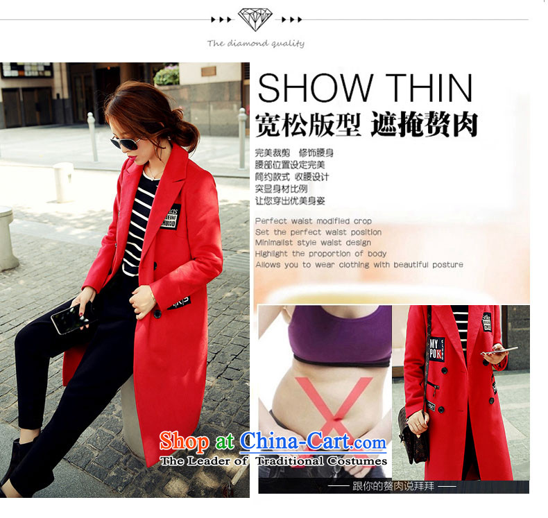 Kou poem Overgrown Tomb autumn and winter new 2015 gross jacket female letters? stickers in the long hair of Sau San? coats female red S picture, prices, brand platters! The elections are supplied in the national character of distribution, so action, buy now enjoy more preferential! As soon as possible.