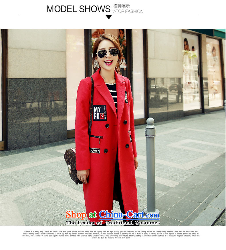 Kou poem Overgrown Tomb autumn and winter new 2015 gross jacket female letters? stickers in the long hair of Sau San? coats female red S picture, prices, brand platters! The elections are supplied in the national character of distribution, so action, buy now enjoy more preferential! As soon as possible.