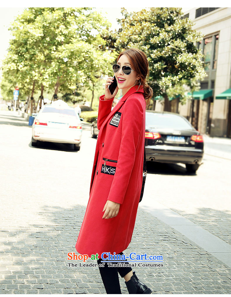 Kou poem Overgrown Tomb autumn and winter new 2015 gross jacket female letters? stickers in the long hair of Sau San? coats female red S picture, prices, brand platters! The elections are supplied in the national character of distribution, so action, buy now enjoy more preferential! As soon as possible.