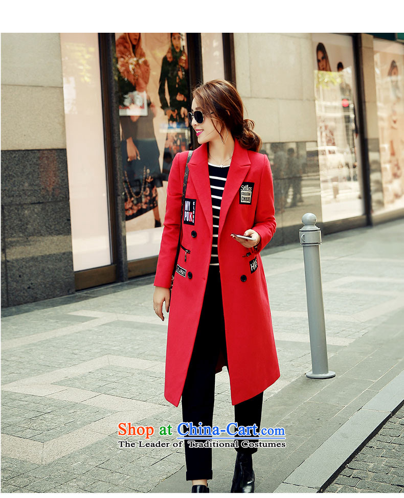 Kou poem Overgrown Tomb autumn and winter new 2015 gross jacket female letters? stickers in the long hair of Sau San? coats female red S picture, prices, brand platters! The elections are supplied in the national character of distribution, so action, buy now enjoy more preferential! As soon as possible.