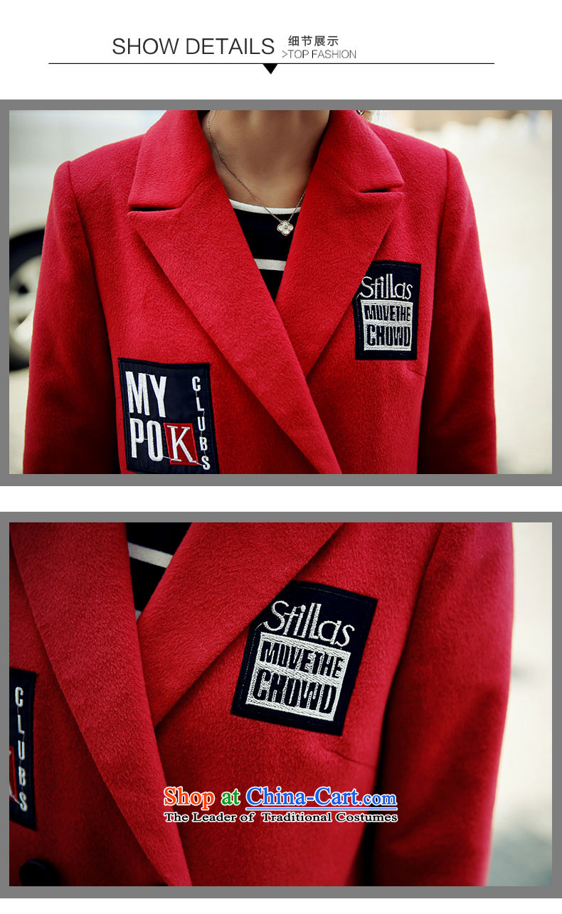 Kou poem Overgrown Tomb autumn and winter new 2015 gross jacket female letters? stickers in the long hair of Sau San? coats female red S picture, prices, brand platters! The elections are supplied in the national character of distribution, so action, buy now enjoy more preferential! As soon as possible.