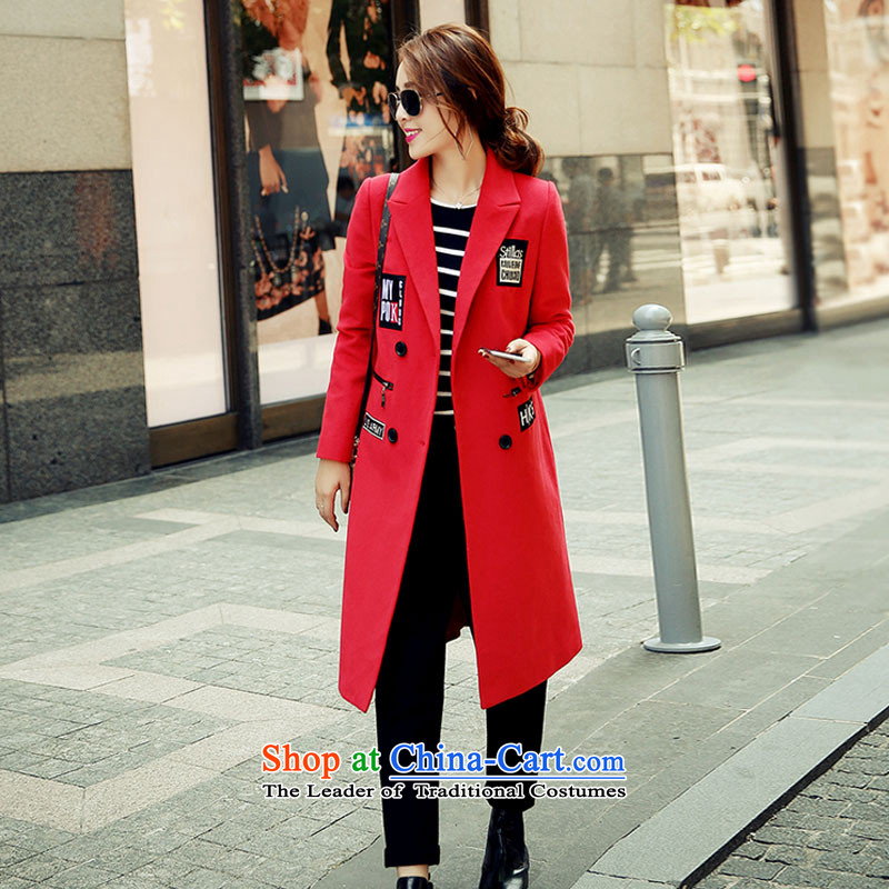 Kou poem Overgrown Tomb autumn and winter new 2015 gross jacket female letters? stickers in the long hair of Sau San? coats female red S poem Kou Overgrown Tomb , , , shopping on the Internet