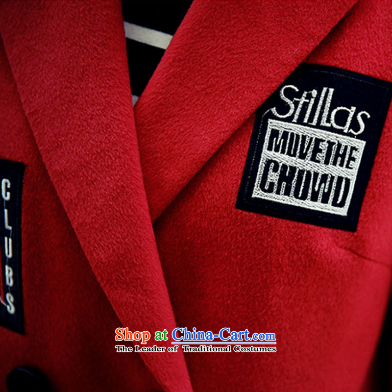 Kou poem Overgrown Tomb autumn and winter new 2015 gross jacket female letters? stickers in the long hair of Sau San? coats female red S poem Kou Overgrown Tomb , , , shopping on the Internet