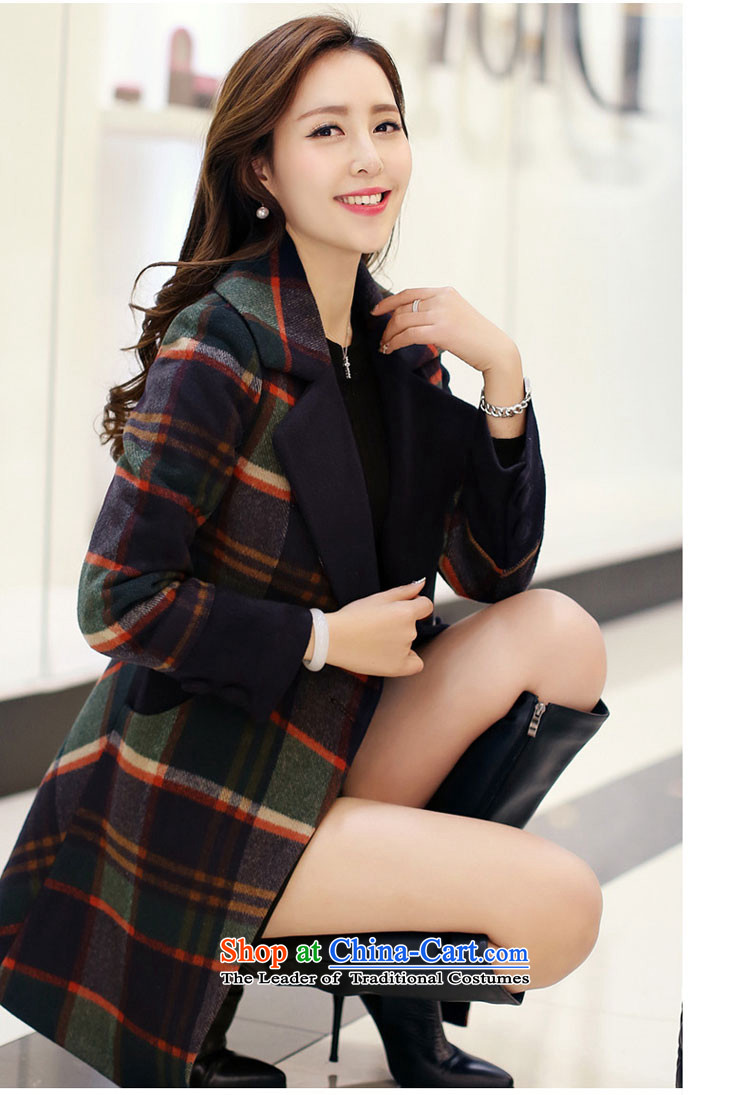 The poem 2015 Autumn Blue Women's clothes latticed gross coats Korean? 