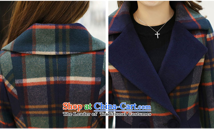 The poem 2015 Autumn Blue Women's clothes latticed gross coats Korean? 
