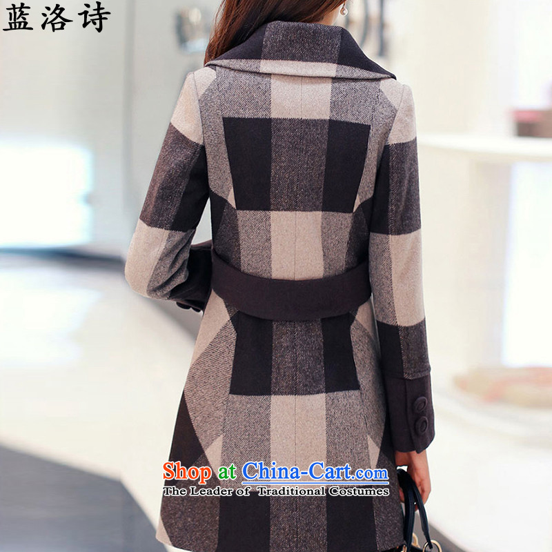 The poem 2015 Autumn Blue Women's clothes latticed gross coats Korean?   Gross? large jacket coat coffee-colored blue, poetry, GRID , , , shopping on the Internet
