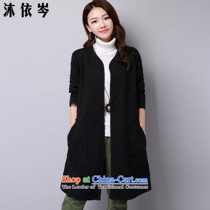 In accordance with the CEN 2015 bathing in the autumn and winter new women's retro arts van large long-sleeved jacket in women in loose long wave point autumn jackets J259_ blacklarge XXL